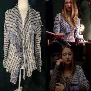 Banana Republic • Gray & Blue Striped Wool Draped Cardigan M • ASO Violet Harmon